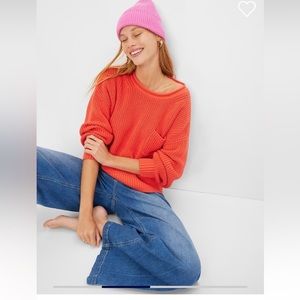 COPY - Shaker-stitch pocket sweater.  Fire coral red. Medium. All cotton. Gap.